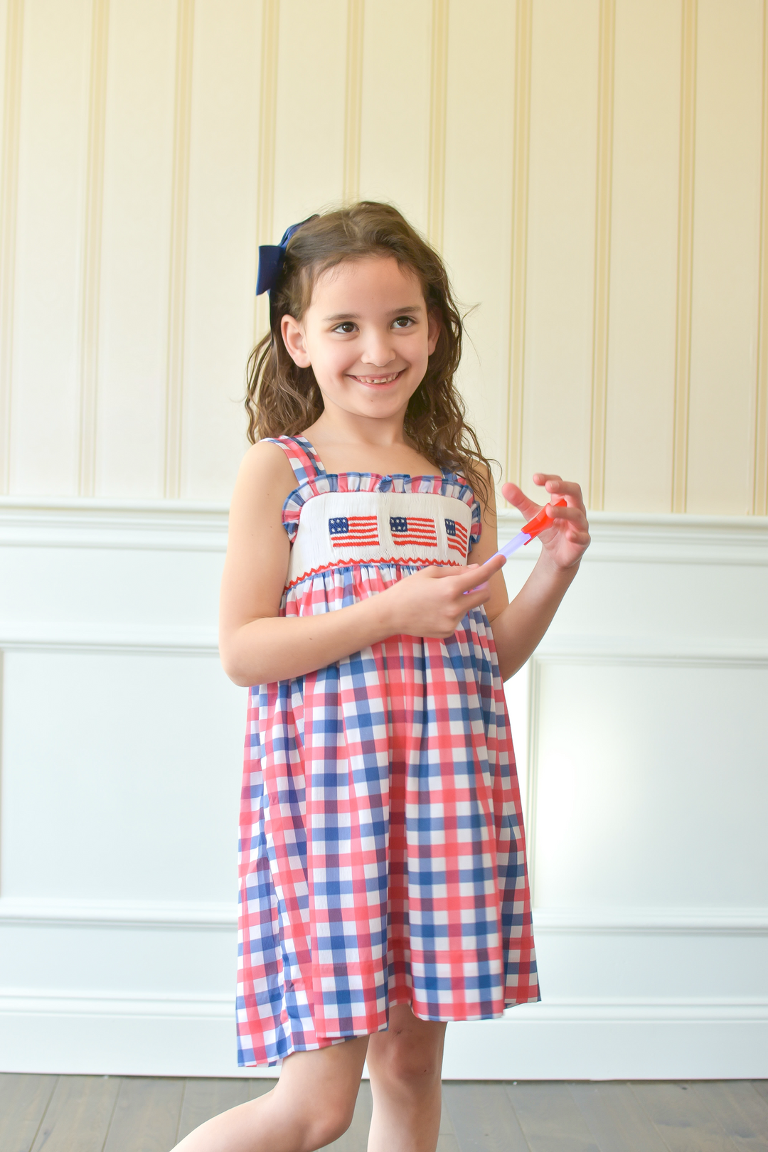 Red White Blue Gingham Patriotic Flag Smocked Dress Lillie & Lilah Red White Blue Gingham Patriotic Flag Smocked Dress Lillie & Lilah