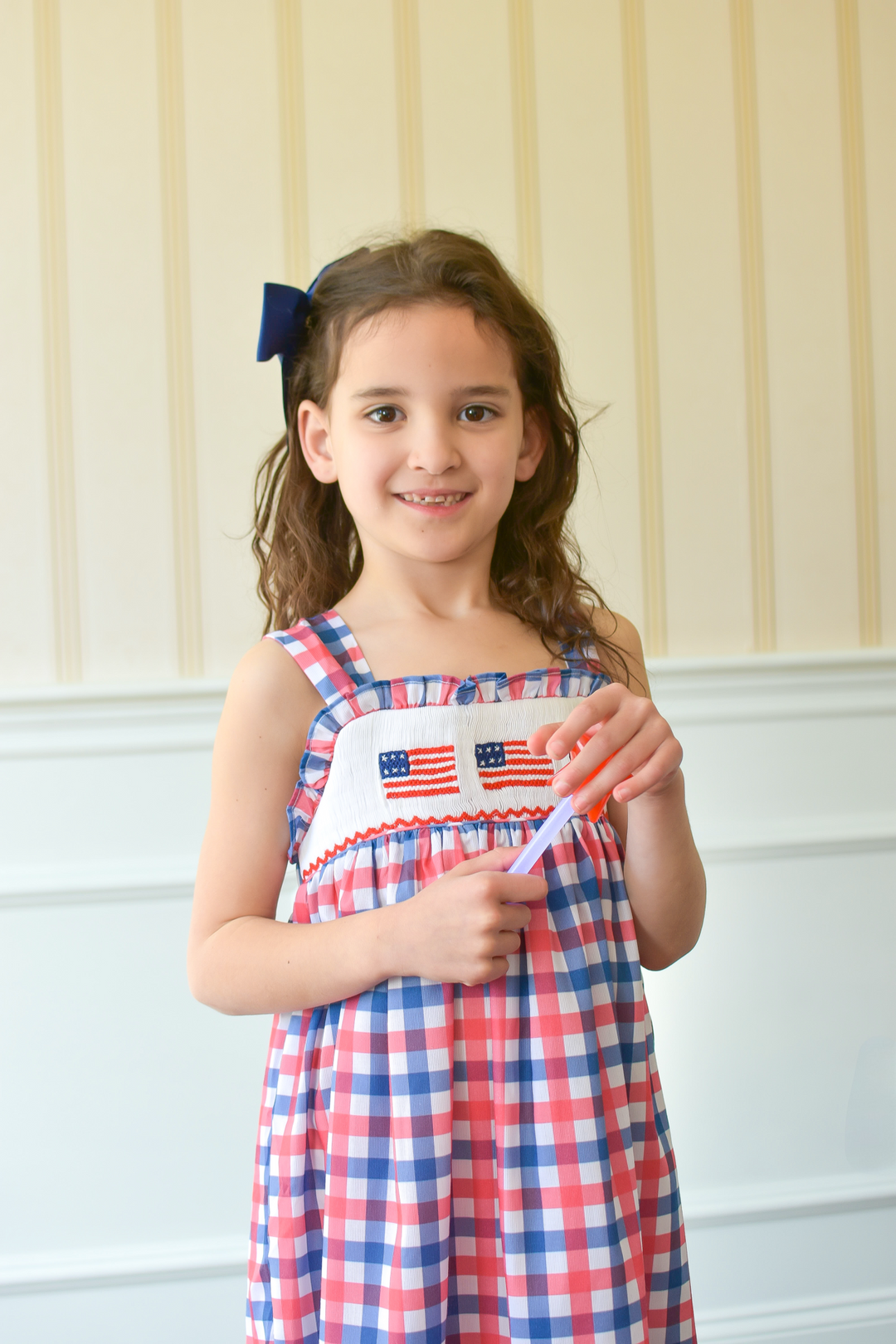 Red White Blue Gingham Patriotic Flag Smocked Dress Red White Blue Gingham Patriotic Flag Smocked Dress