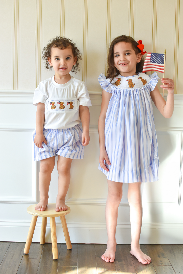 PRE-ORDER Patriotic Puppy Smocked Boys Short Set