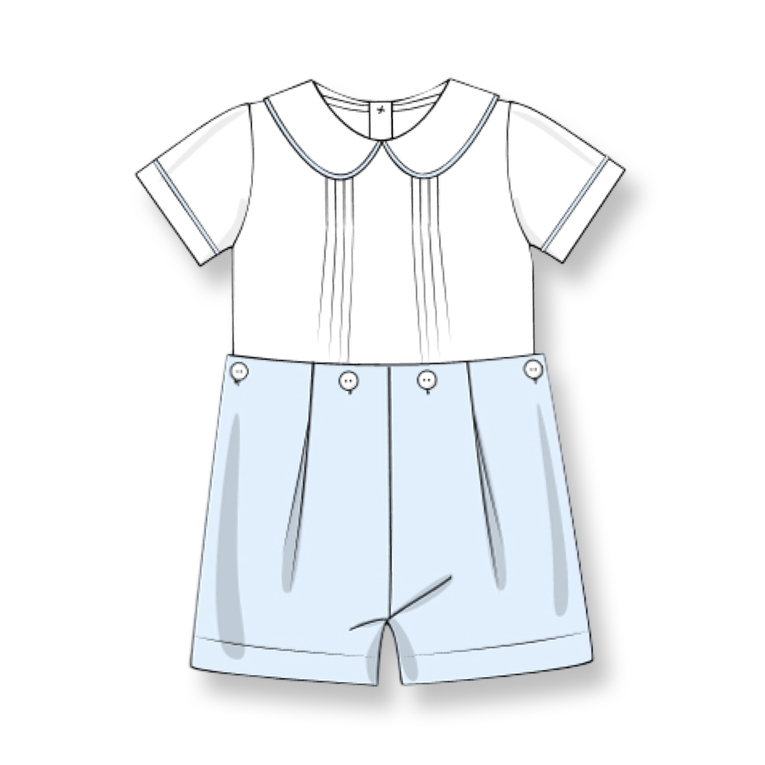 Button-On Short Set in Blue