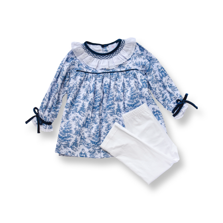 PRE-ORDER Girls Christmas Toile Smocked Legging Set