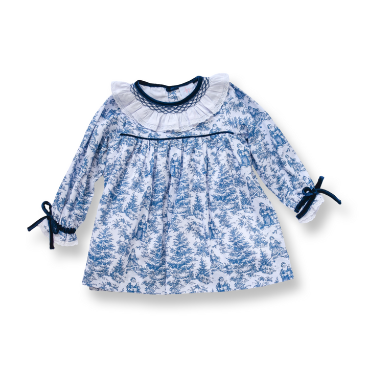 PRE-ORDER Girls Christmas Toile Smocked Dress