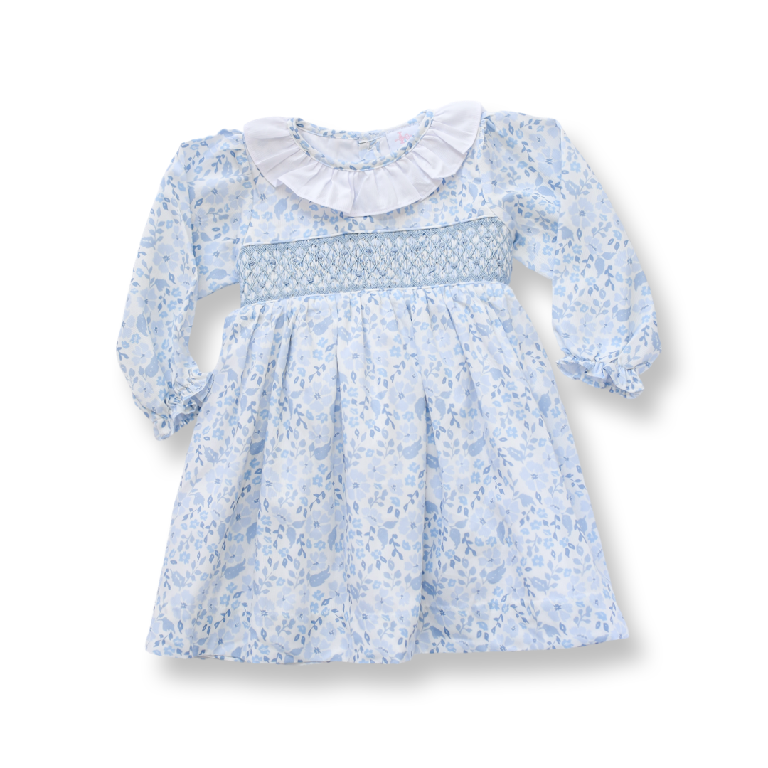 Blue Floral Smocked Dress with Bow Lillie & Lilah Blue Floral Smocked Dress with Bow Lillie & Lilah