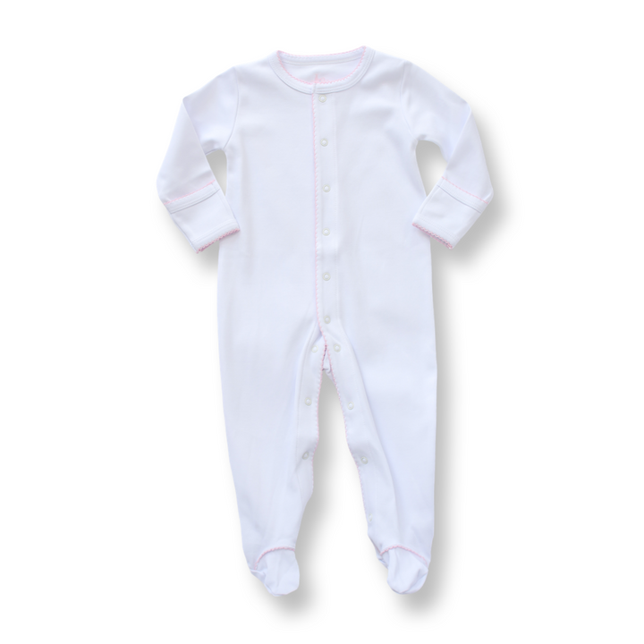 White Baby Girl Footie with Pink Trim