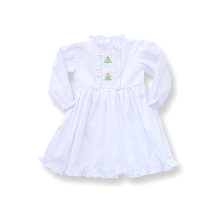 Girls Christmas Tree Nightgown with Pink Bows