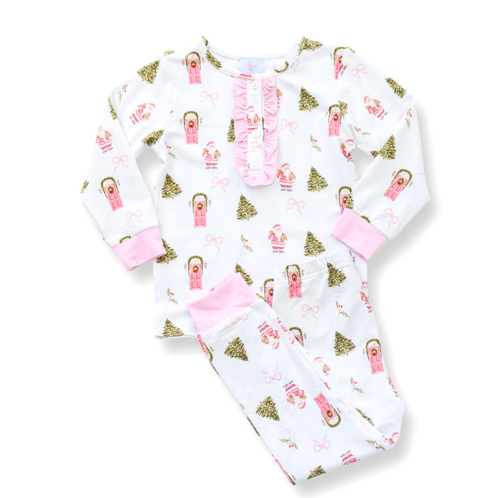 PRE-ORDER Girls Pink Christmas Door Two Piece Pajama Set
