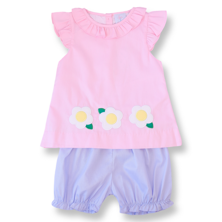 Girls Pink Daisy Applique Top and Short Set