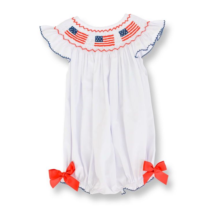 Patriotic Smocked Flag Bubble with Red Bow