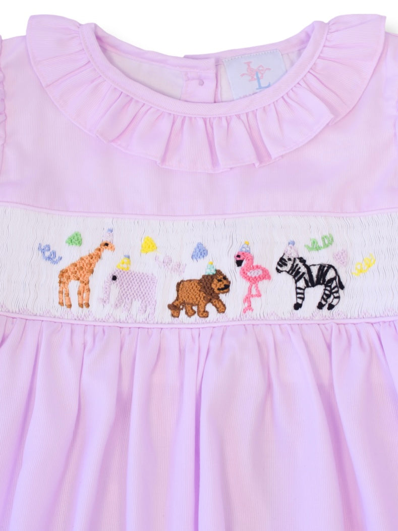 Smocked Safari Party Dress - Ruffle Collar