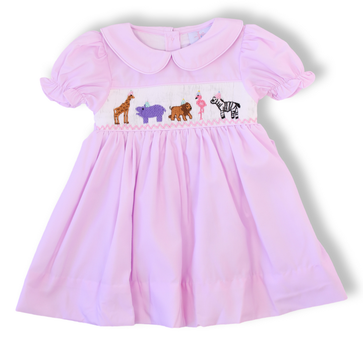 Smocked Safari Party Dress - Peter Pan Collar