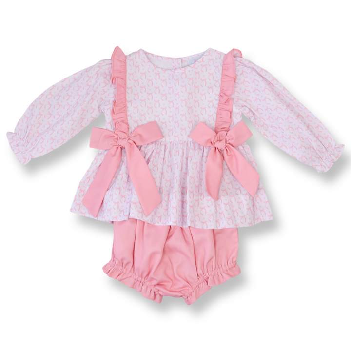 Bella Bow Pink Ruffle Smocked Diaper Set