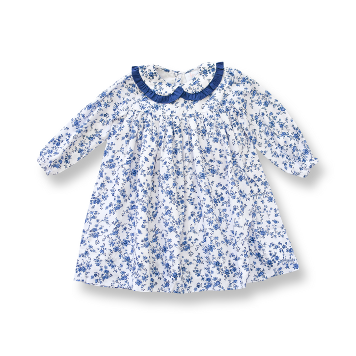 Girls Navy Collar Blue Floral Long Sleeve Dress