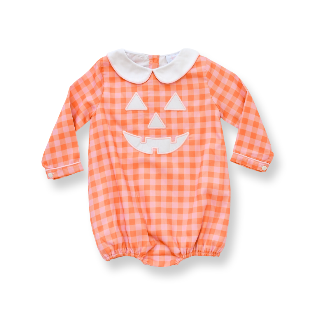 Girls Jack-O’-Lantern Long Sleeve Gingham Bubble