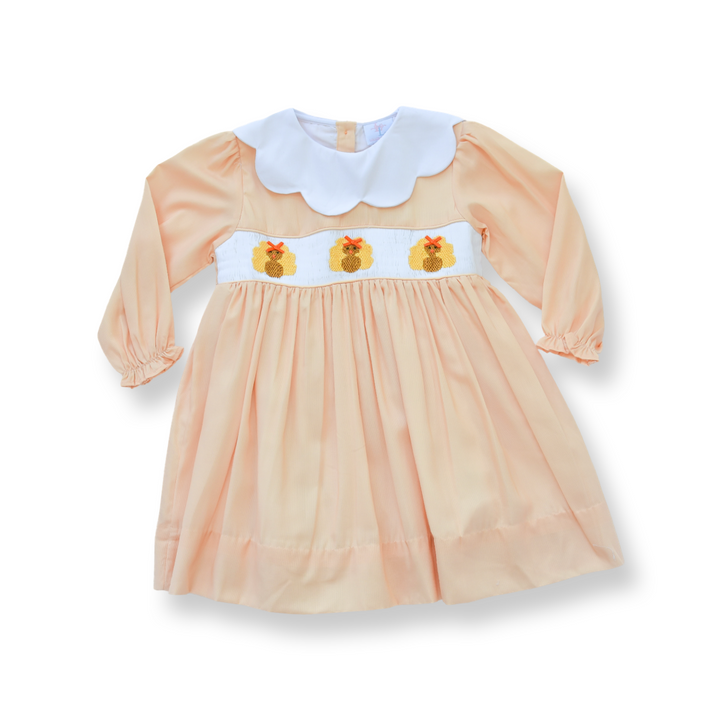 Girls Yellow Turkey Smocked Dress