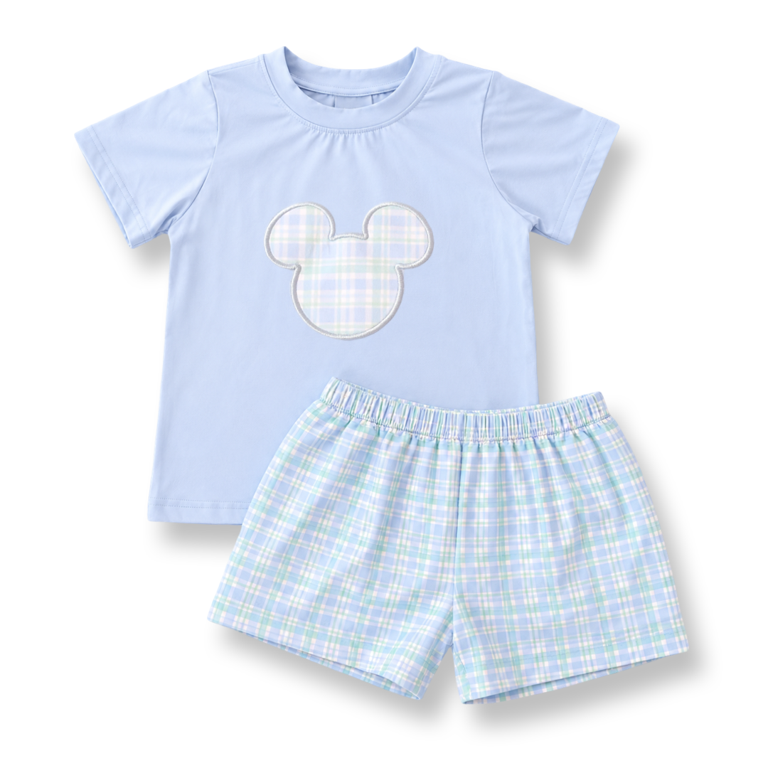 Mouse Ears Short Set in Blue and Green Gingham