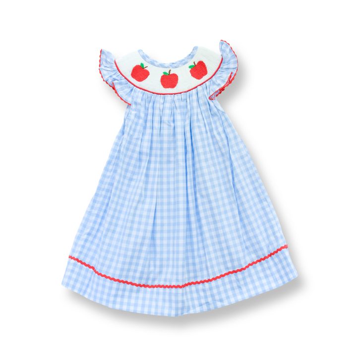 Blue Gingham Smocked Apple Dress