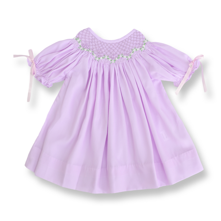 White Roses on Lavender Smocked Dress