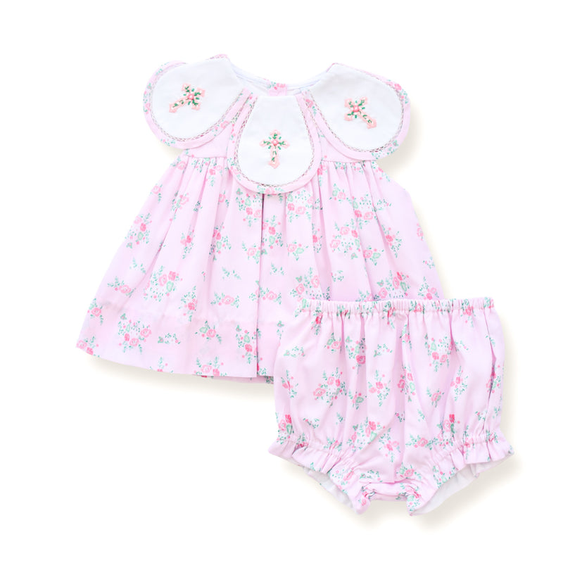 Floral Cross Smocked Diaper Set