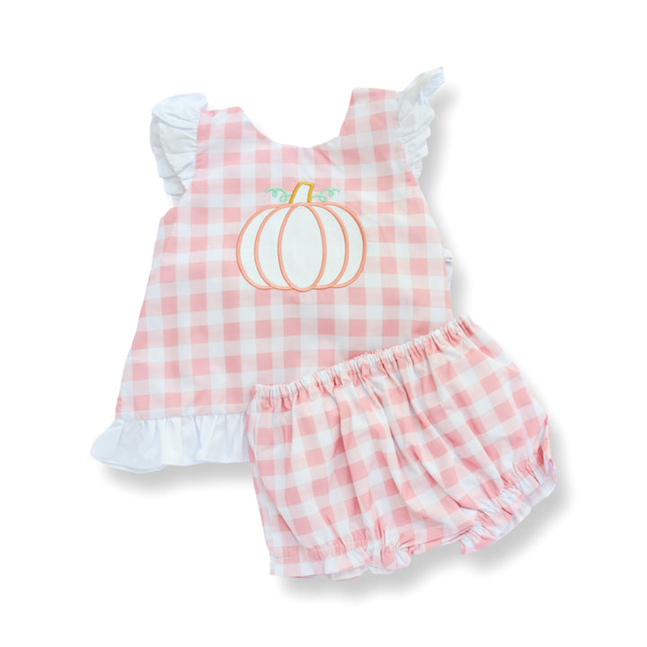 Pink Gingham Pumpkin Diaper Set