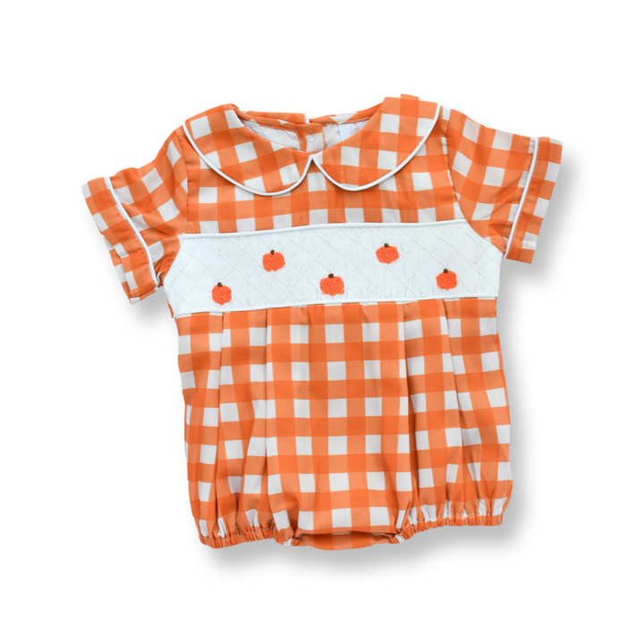 Boy Pumpkin Smocked Bubble