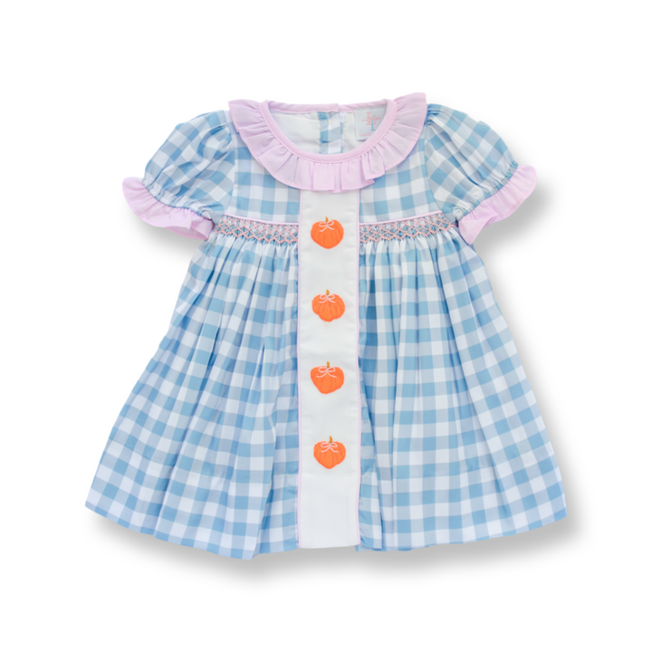 Hadley Blue Gingham Pumpkin Smocked Dress