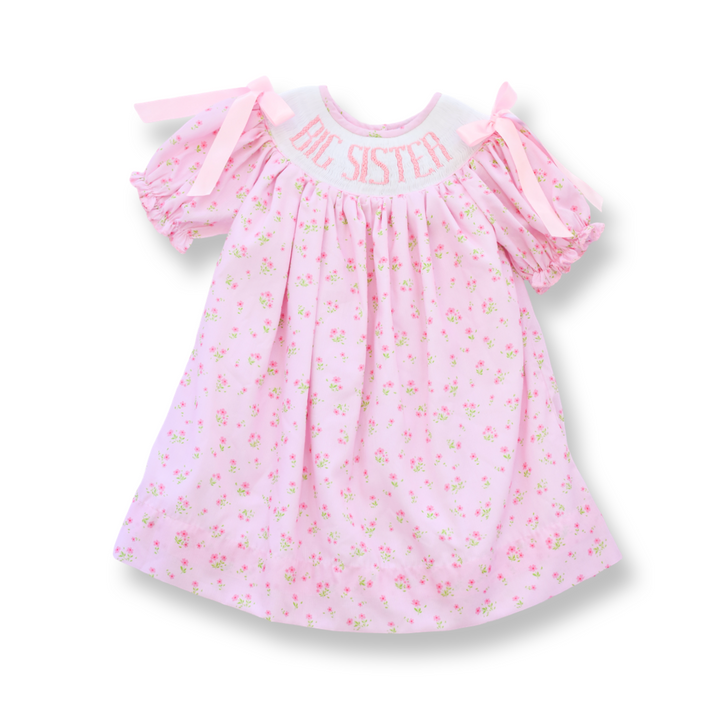 Big Sister Pink Floral Smocked Dress with Pink Bows