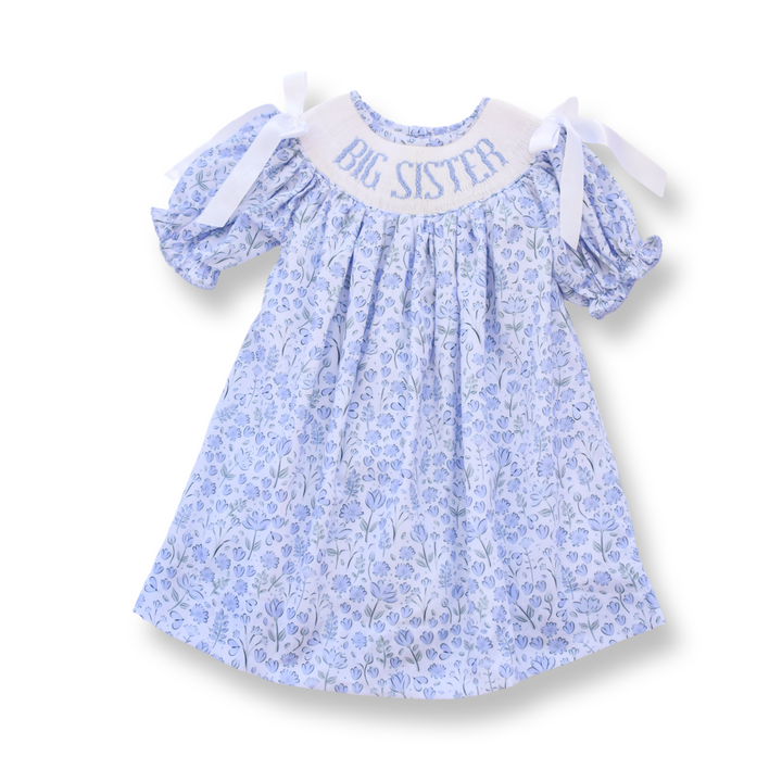 Big Sister Blue Floral Smocked Dress
