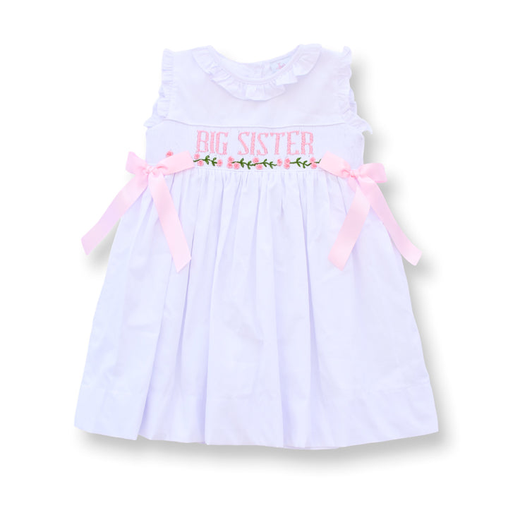 Big Sister Floral Dress with Pink Bows