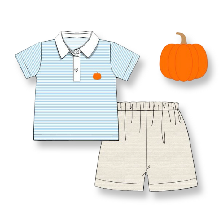 Boys Pumpkin Striped Polo Short Set