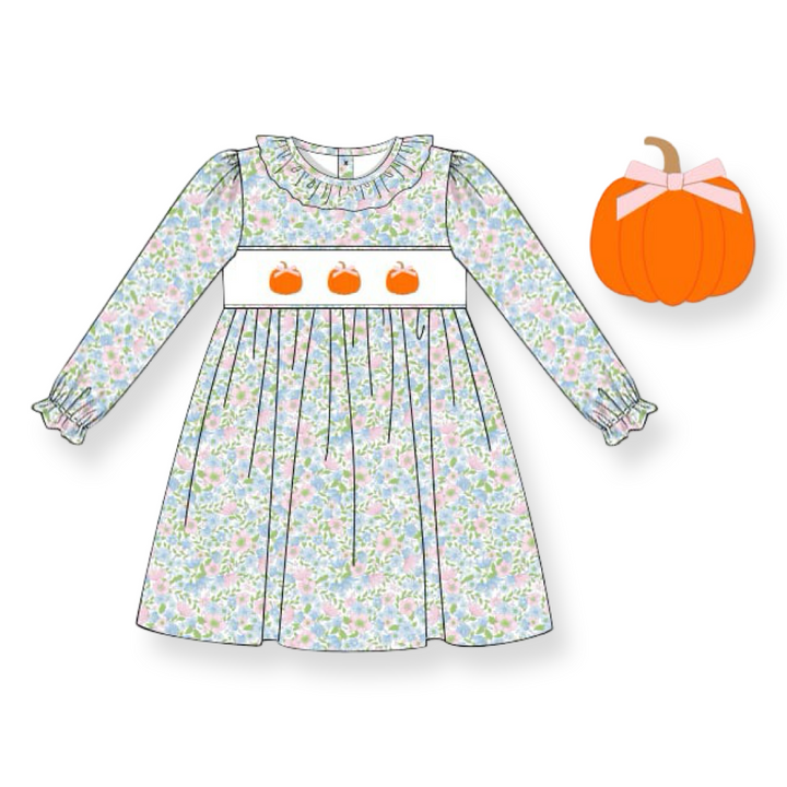 Pastel Floral Pumpkin Smocked Dress