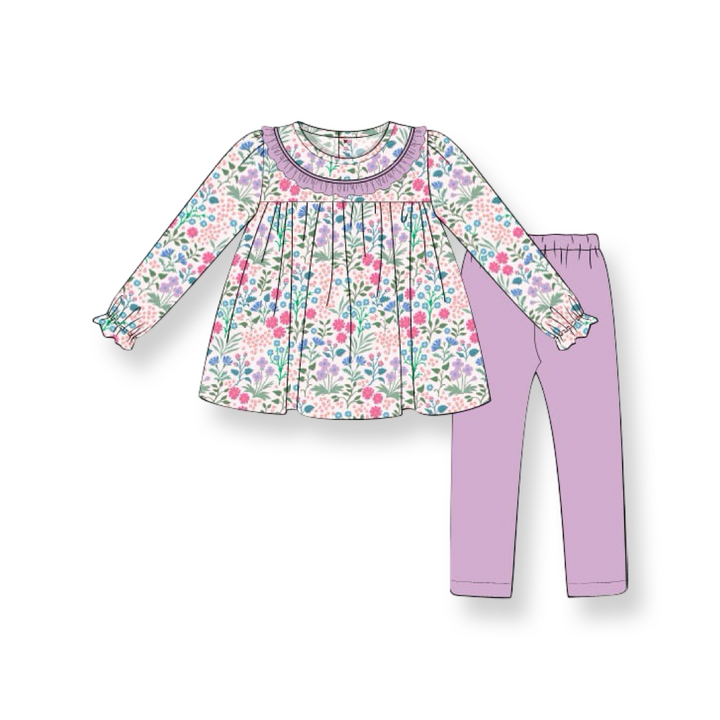 Purple Fall Floral Legging Set