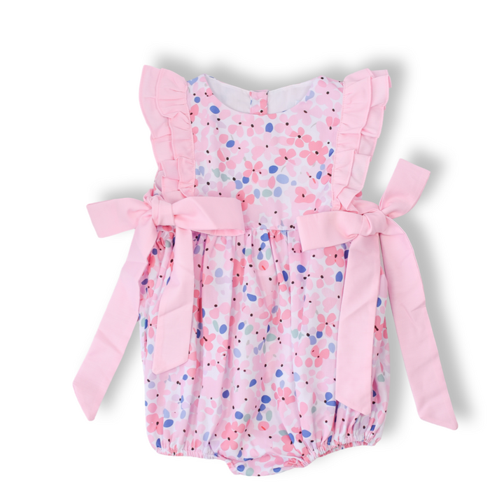 Girls Pink Floral Bubble with Bows