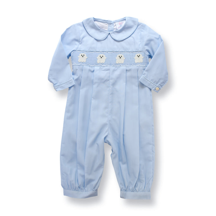 Blue Smocked Ghost Halloween Romper