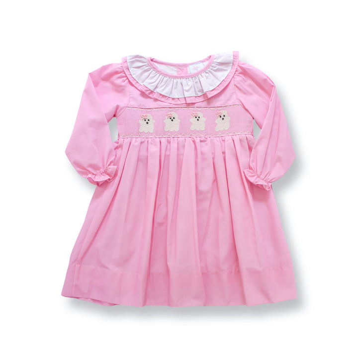 Pink Smocked Ghost Dress with Ruffle Collar