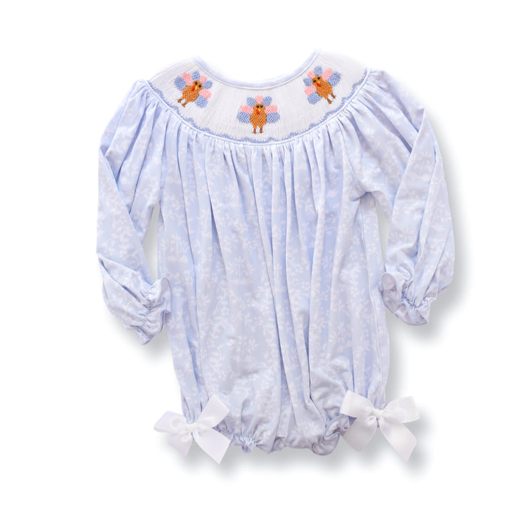 PRE-ORDER Blue Floral Turkey Bubble with White Bows