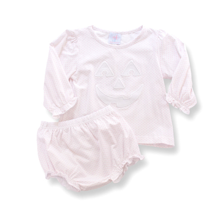 PRE-ORDER Polka-Dot Carved Applique Pumpkin Diaper Set