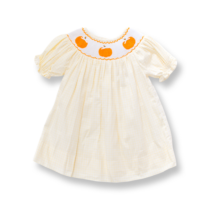Yellow Pumpkin Smocked Shirt & Gingham Dress