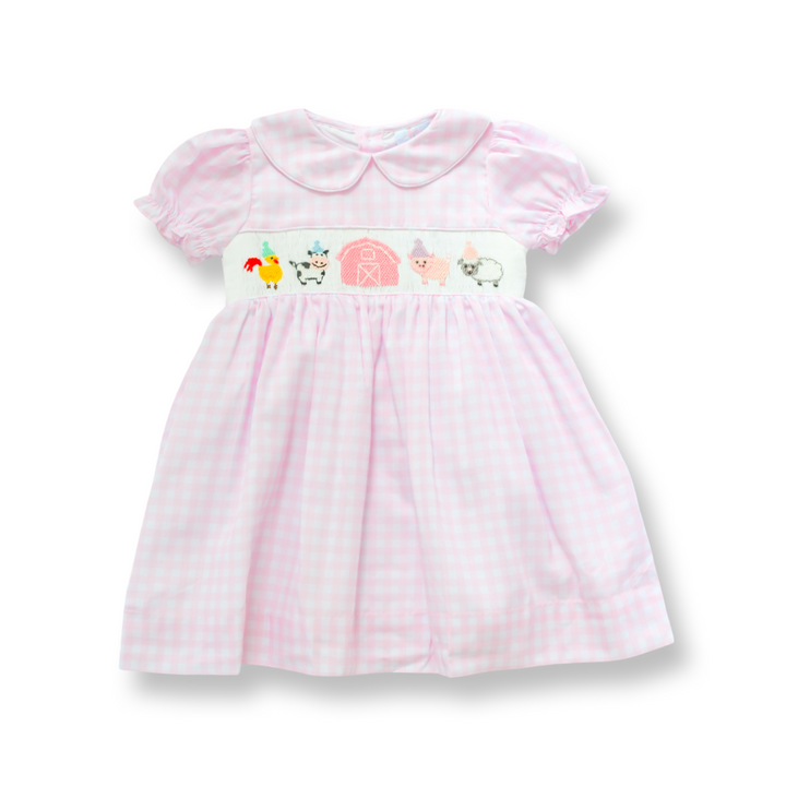 Girls Pink Gingham Farm Birthday Dress