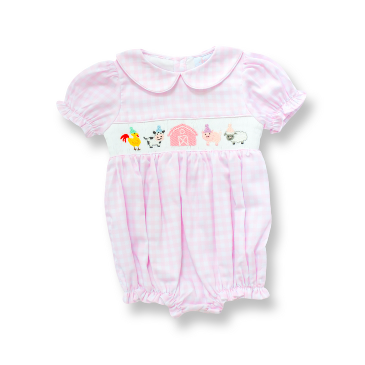 Girls Pink Gingham Farm Birthday Bubble
