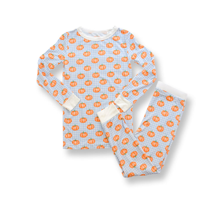 Blue Gingham Pumpkin Bamboo Two Piece Set