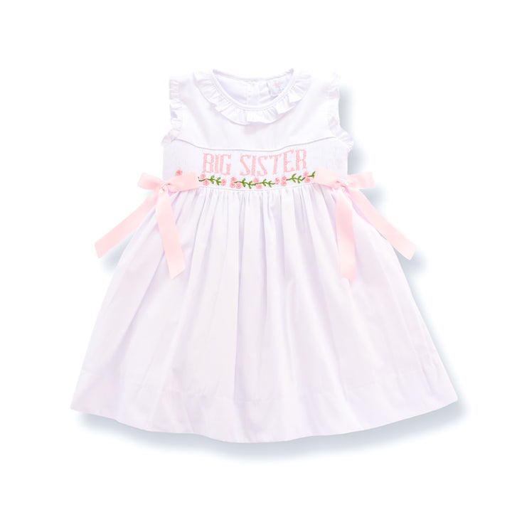 PRE-ORDER Big Sister White Dress with Pink Florals & Bows