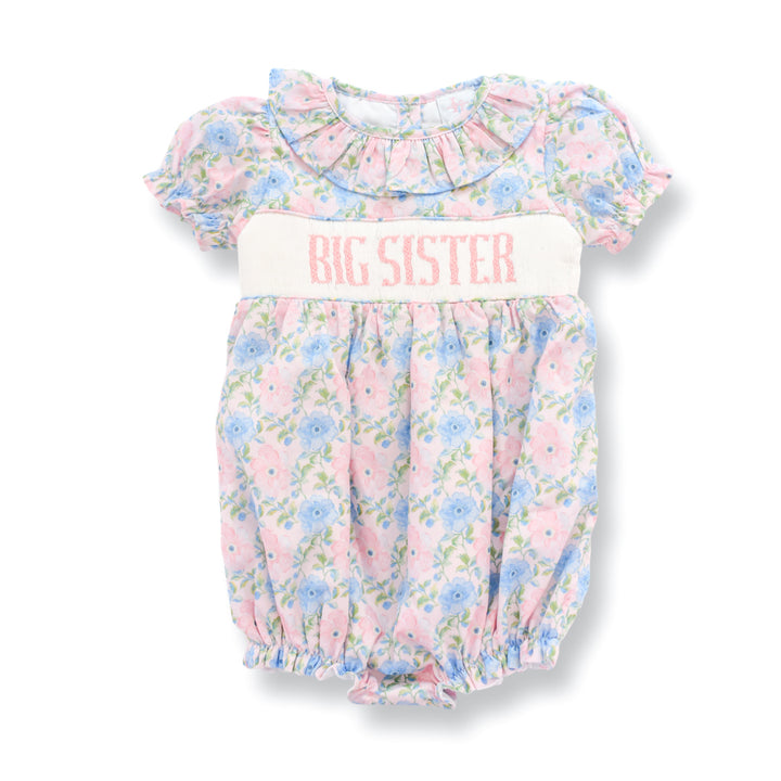 PRE-ORDER Big Sister Pink and Blue Floral Smocked Bubble