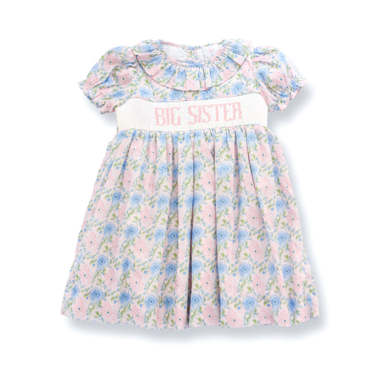 PRE-ORDER Big Sister Pink and Blue Floral Smocked Dress