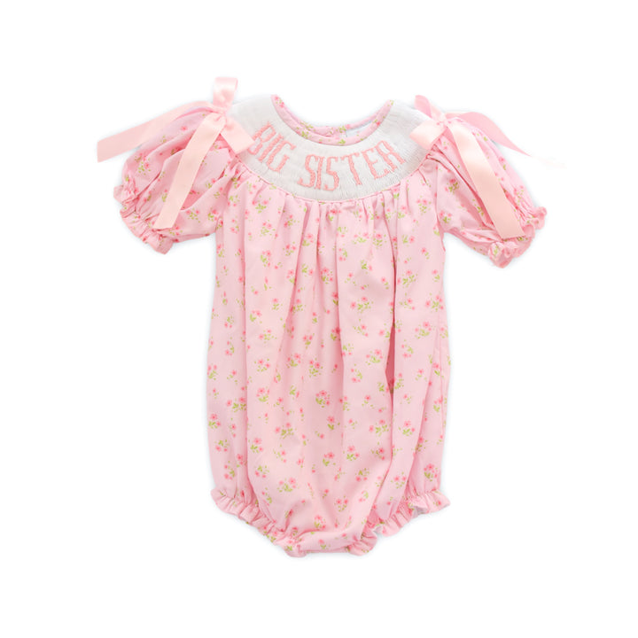 PRE-ORDER Big Sister Pink Floral Smocked Bubble with Pink Bows