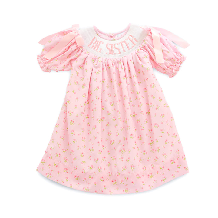 PRE-ORDER Big Sister Pink Floral Smocked Dress with Pink Bows