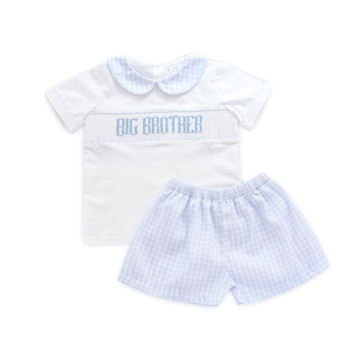 PRE-ORDER Big Brother Blue Gingham Smocked Set with Peter Pan Collar