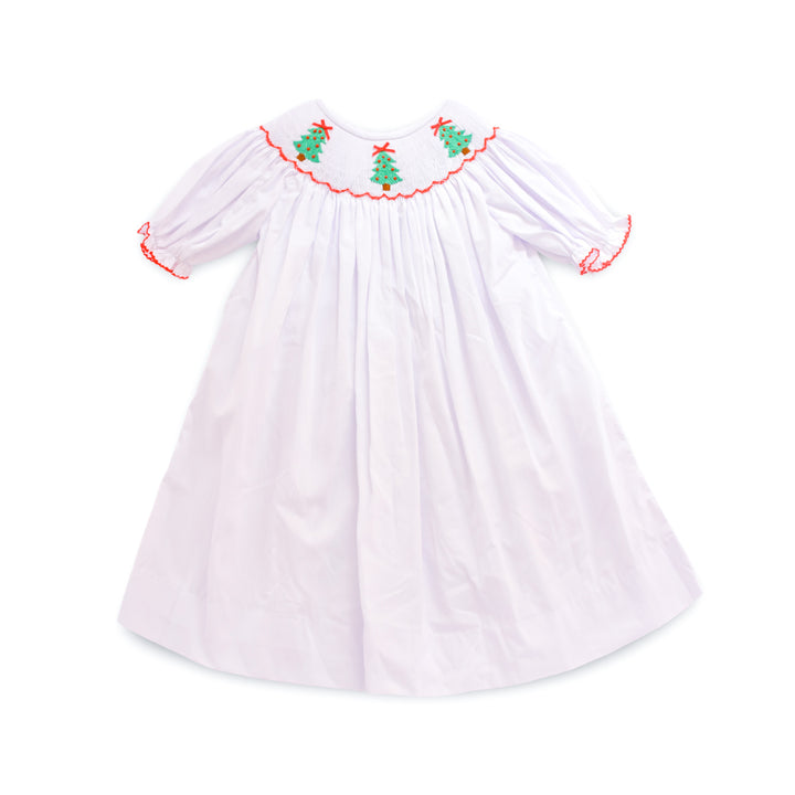 PRE-ORDER Christmas Tree White Smocked Dress