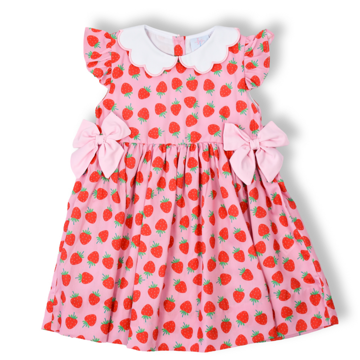 Girls Strawberry Dress with Scalloped Collar