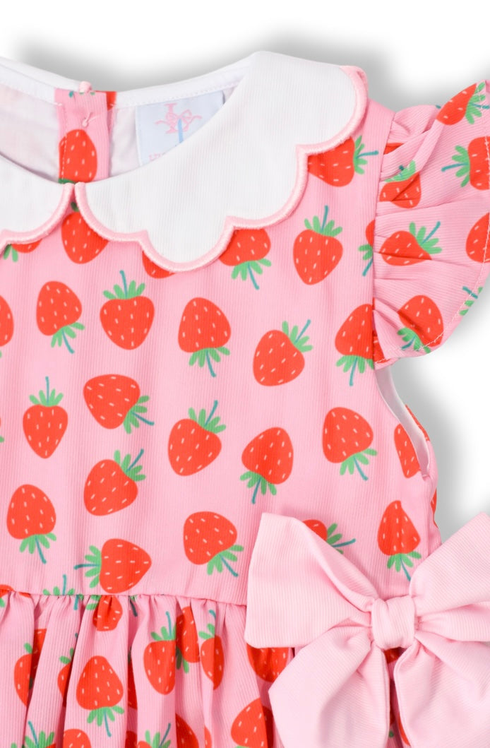 Girls Strawberry Dress with Scalloped Collar
