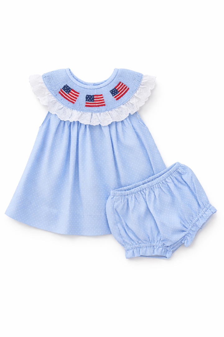 Patriotic Polka Dot Smocked Diaper Set